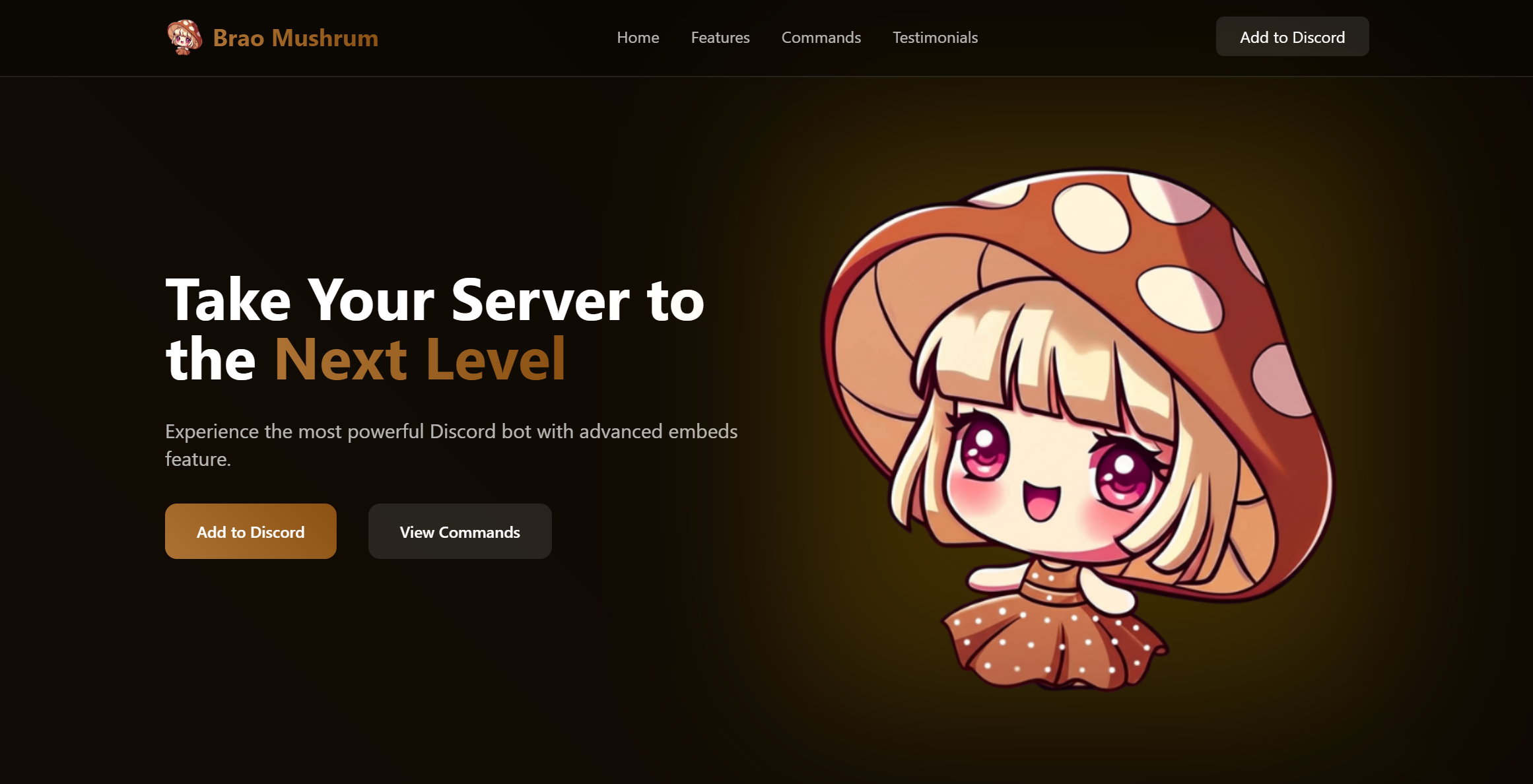 brao mushrum bot website preview image